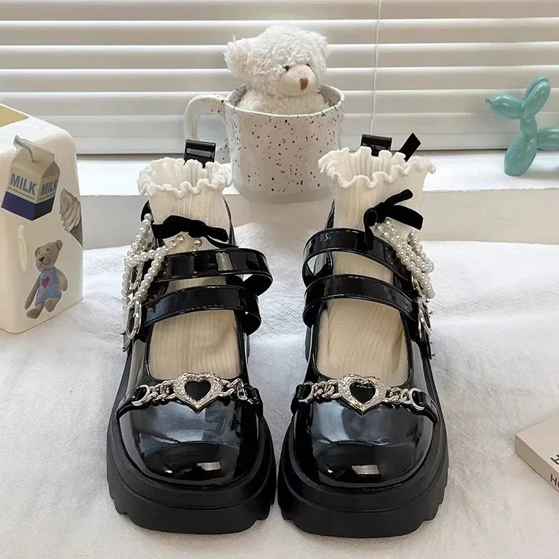 Tatlı Kalp Şeklinde Tokalı Lolita Ayakkabı Mary Janes