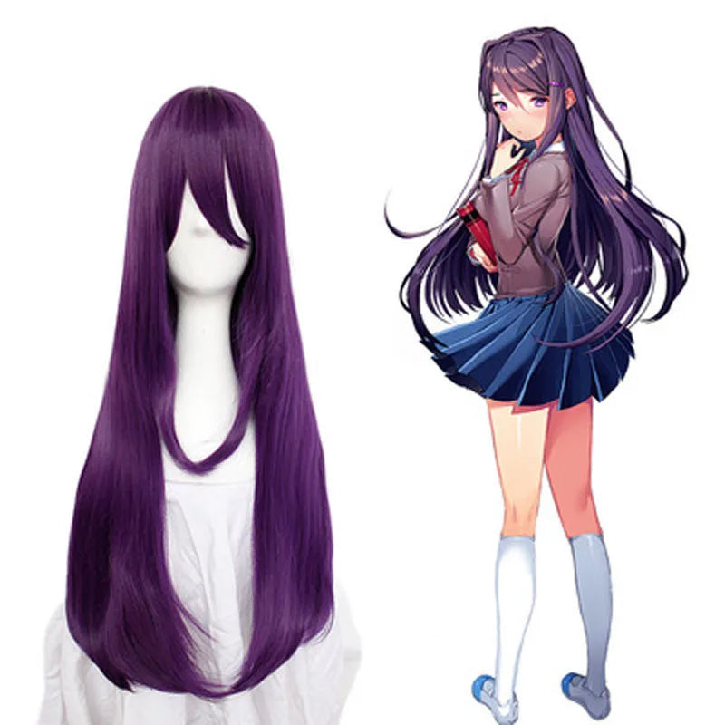 Yuri Peruk wig from Doki Doki Literature Club, synthetic long dark hair styled for cosplay, by eprolo