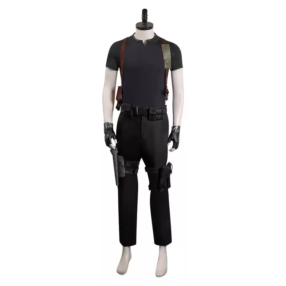 Leon Scott Kennedy cosplay costume from Resident Evil with wig, created by Shadora, featuring detailed military-style gear and accessories.