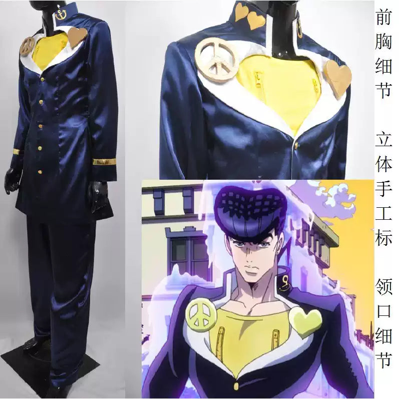 Josuke Higashikata cosplay costume from JoJo's Bizarre Adventure by Shadora, featuring character's signature outfit and hairstyle.