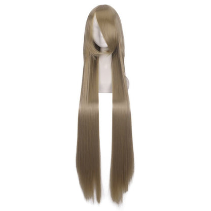 Colorful long eprolo wig, 100cm, with vibrant strands and layered style, displayed on a mannequin head.