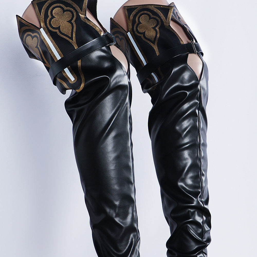 Black Swan cosplay costume from Honkai Star Rail, featuring detailed black and white outfit with intricate design elements.