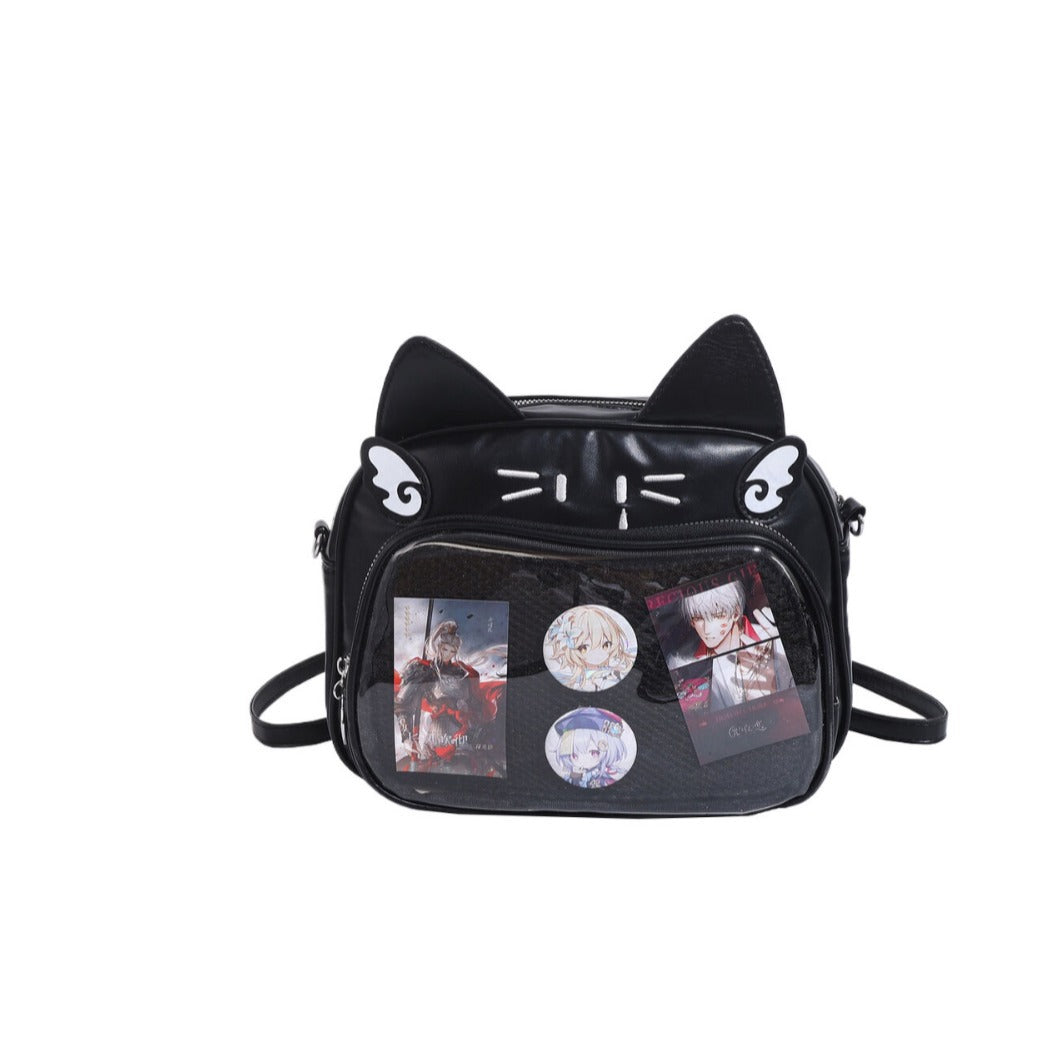 Y2K Kedi figürlü eprolo İta crossbody çanta with colorful design and adjustable strap, featuring a cute cat illustration.