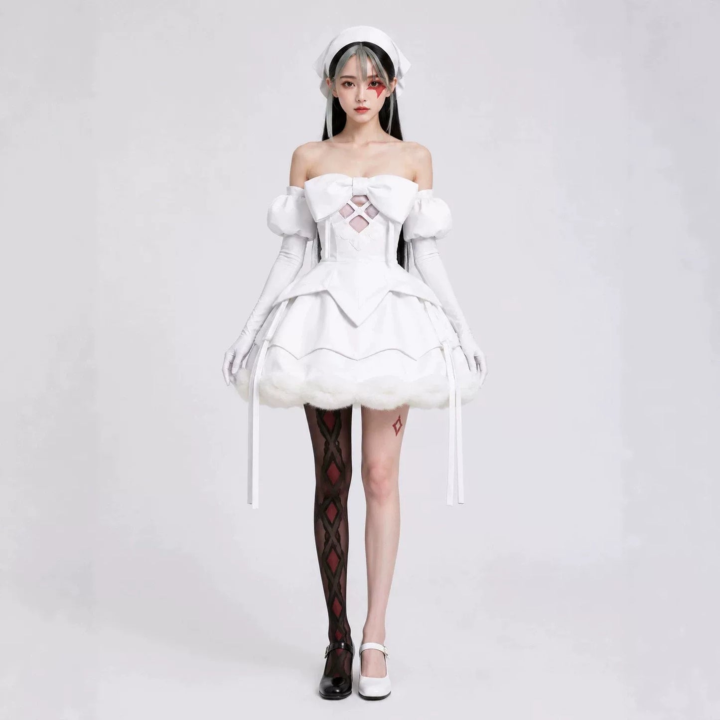Shadora Sua Cosplay Zombie Stage costume with tattered clothing and zombie makeup, front view of the detailed cosplay outfit.