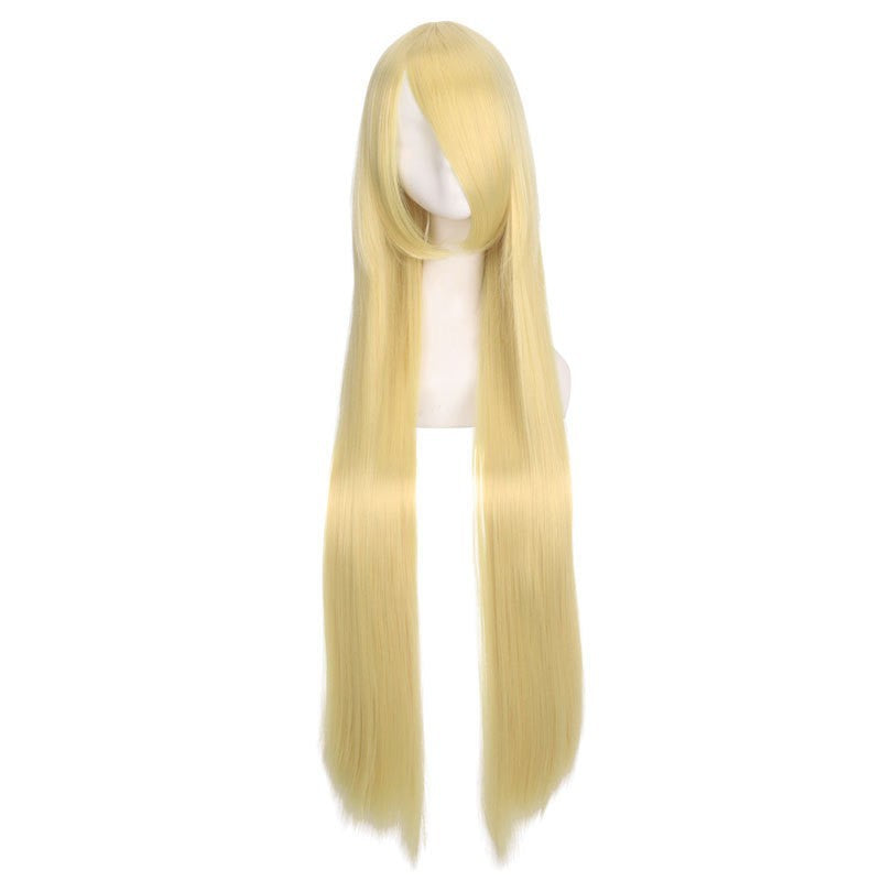 Colorful long eprolo wig, 100cm length, with vibrant shades and straight style, showcasing the detailed hair strands.