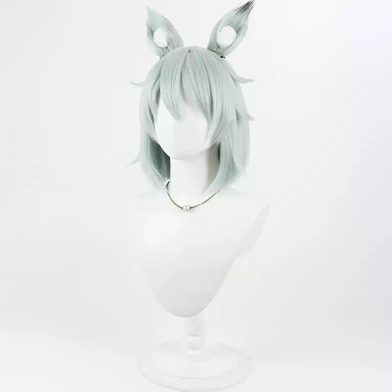 Shadora Sato Yaniko Peruk chainsmoker cat cosplay wig with detailed black hair and accessories, styled for costume use.