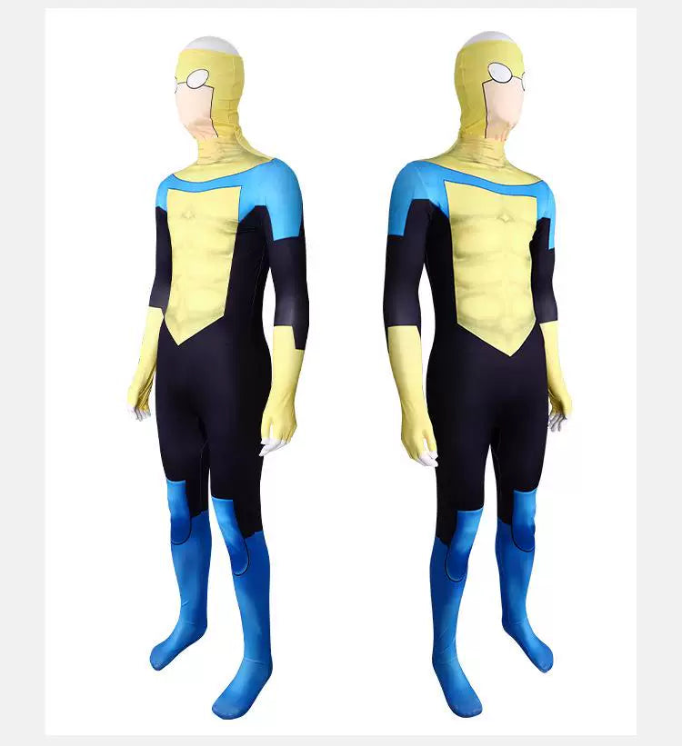 Shadora Invincible Mark Grayson cosplay costume, featuring detailed superhero outfit with red, blue, and yellow design and iconic emblem.