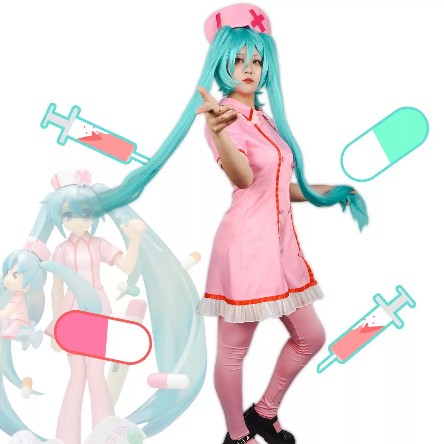 Hatsune Miku Hemşire Cosplay (&Peruk)