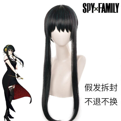 Yor Cosplay costume and wig from Spy x Family, featuring detailed clothing and a styled pink wig for cosplay.