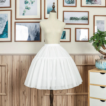 Eprolo Lolita Petticoat 45cm with ruffled tulle for flared skirt volume, shown in white with layered fabric details.
