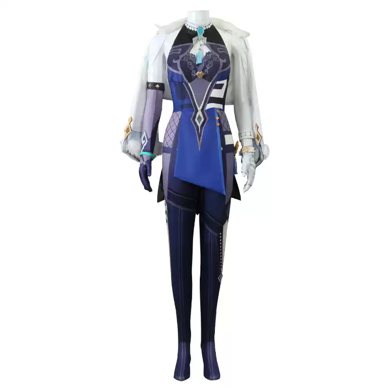 Yelan cosplay and wig from Genshin Impact featuring detailed costume and long black hair styled for cosplay accuracy.