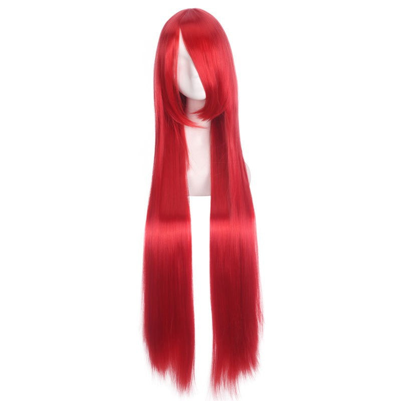 Colorful long eprolo wig, 100cm length, with vibrant shades and layered style, shown on a mannequin head.
