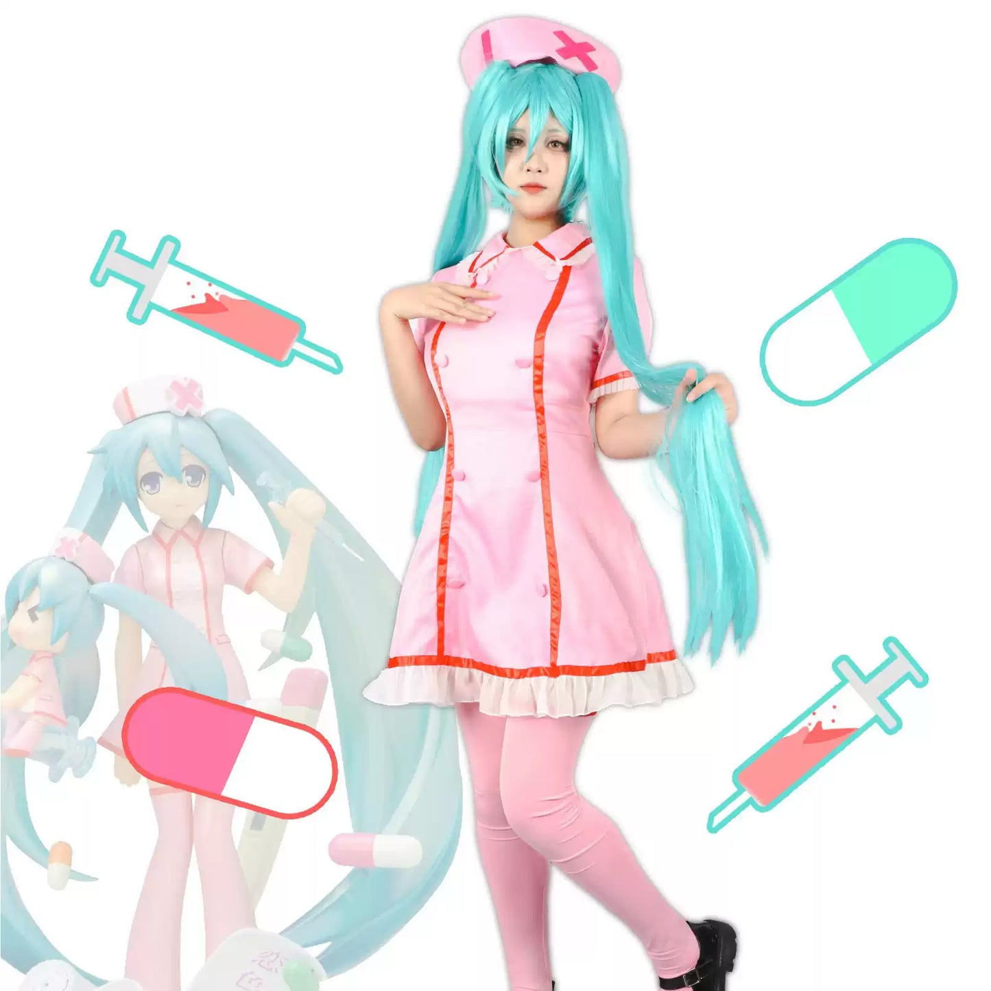 Hatsune Miku Hemşire Cosplay (&Peruk)