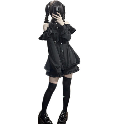 Eprolo long sleeve mini dress and shorts set displayed on a mannequin, featuring a stylish, coordinated casual outfit.