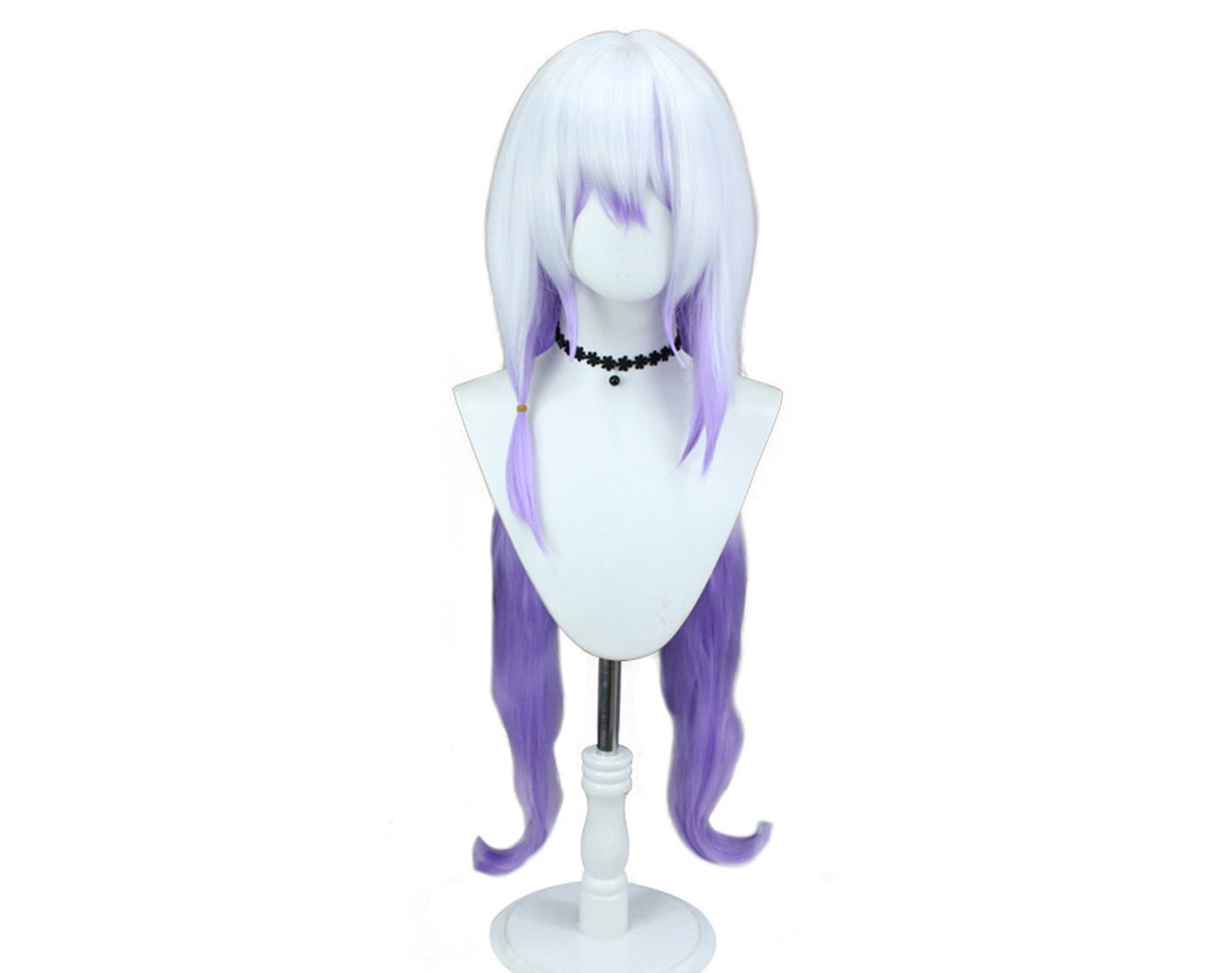 Black Swan cosplay wig and costume from Honkai Star Rail, featuring dark attire and detailed design, worn by a model.