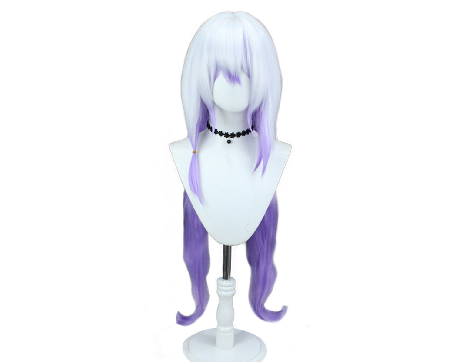 Black Swan cosplay wig and costume from Honkai Star Rail, featuring dark attire and detailed design, worn by a model.