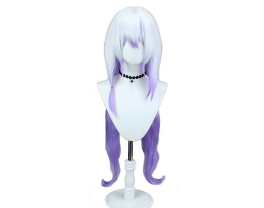 Black Swan cosplay wig and costume from Honkai Star Rail, featuring dark attire and detailed design, worn by a model.