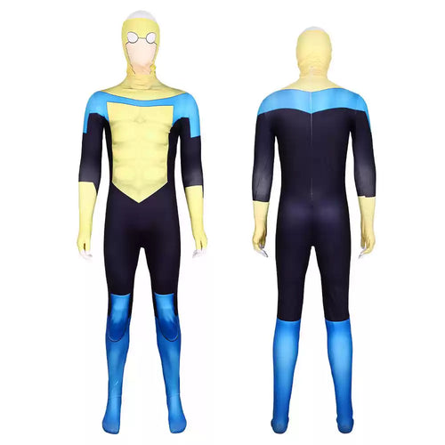 Mark Grayson cosplay costume from Invincible by Shadora, featuring detailed superhero suit with blue and red colors.