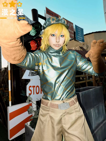 Dio Brando cosplay costume with wig from JoJo's Bizarre Adventure, featuring detailed costume and styled wig by Shadora.