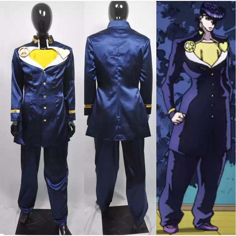 Josuke Higashikata cosplay from JoJo's Bizarre Encyclopedia, featuring detailed costume and accessories by Shadora.