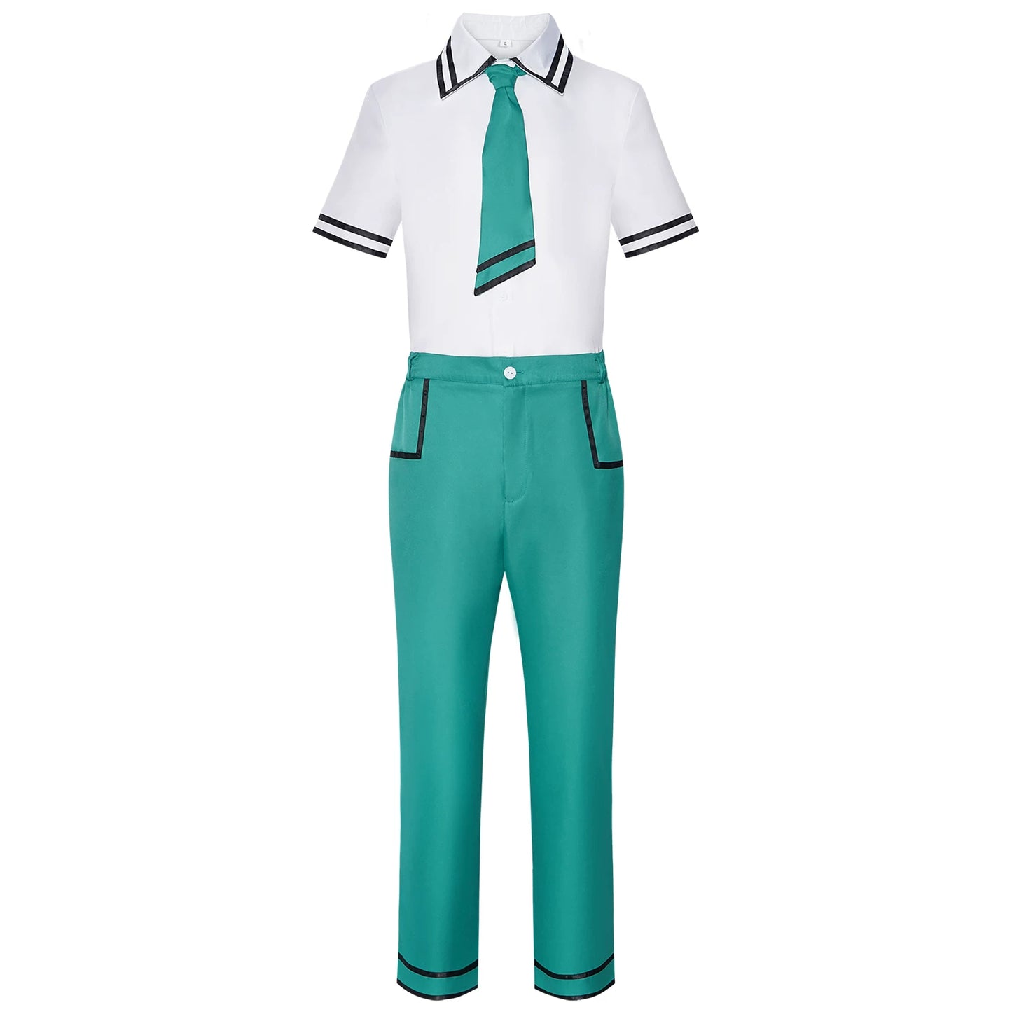 Shadora Saiki K. cosplay okul üniforması with wig, featuring a navy blazer, white shirt, and accessories inspired by the anime character.