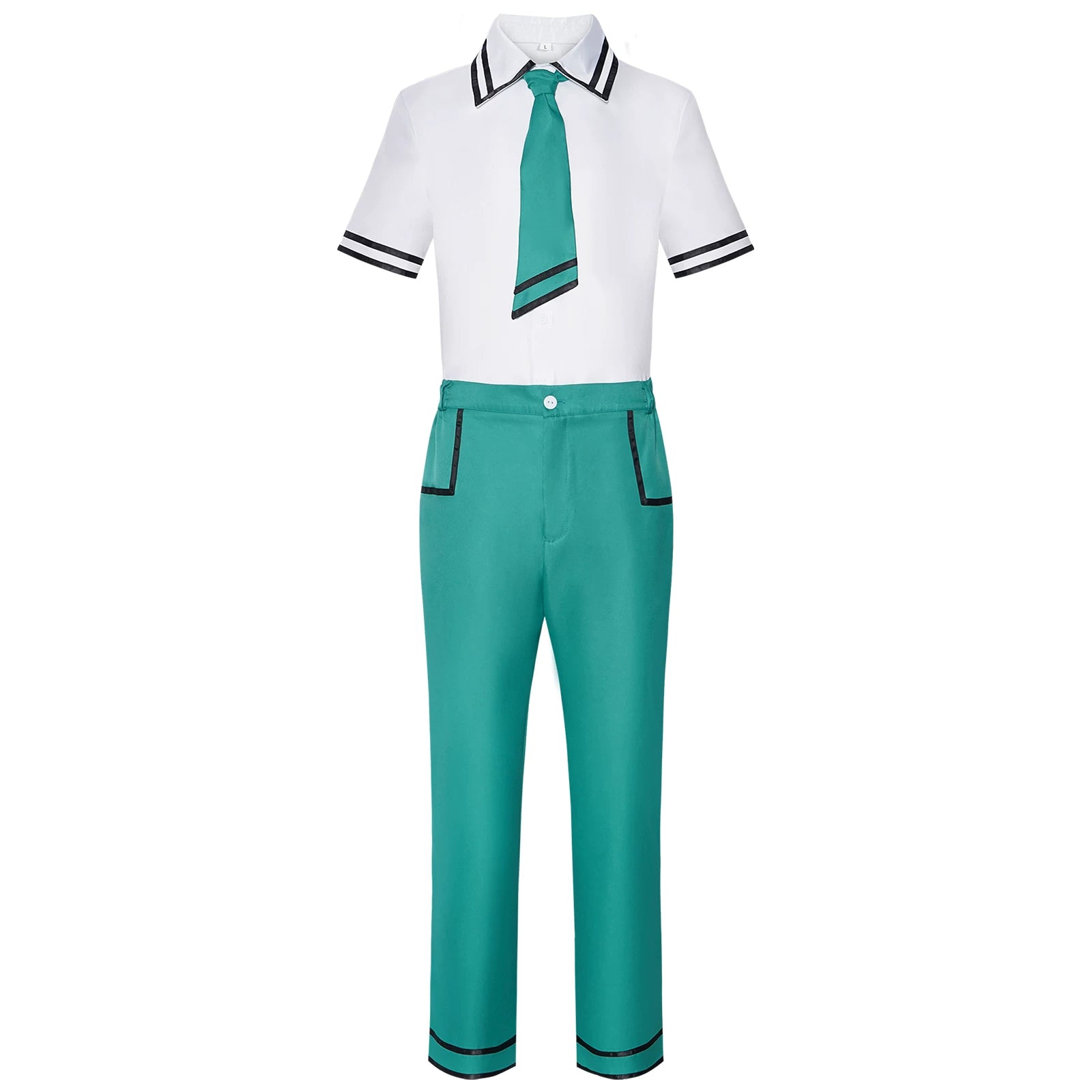 Shadora Saiki K. cosplay okul üniforması with wig, featuring a navy blazer, white shirt, and accessories inspired by the anime character.
