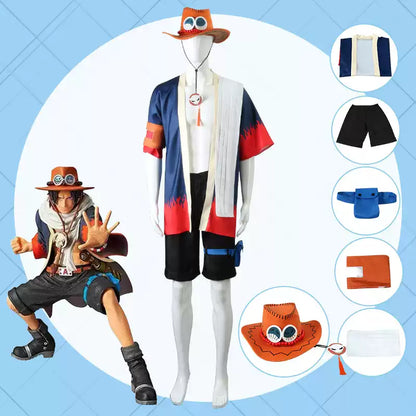 Portgas D. Ace cosplay costume with Peruk from One Piece, featuring character’s signature orange hair and pirate outfit.