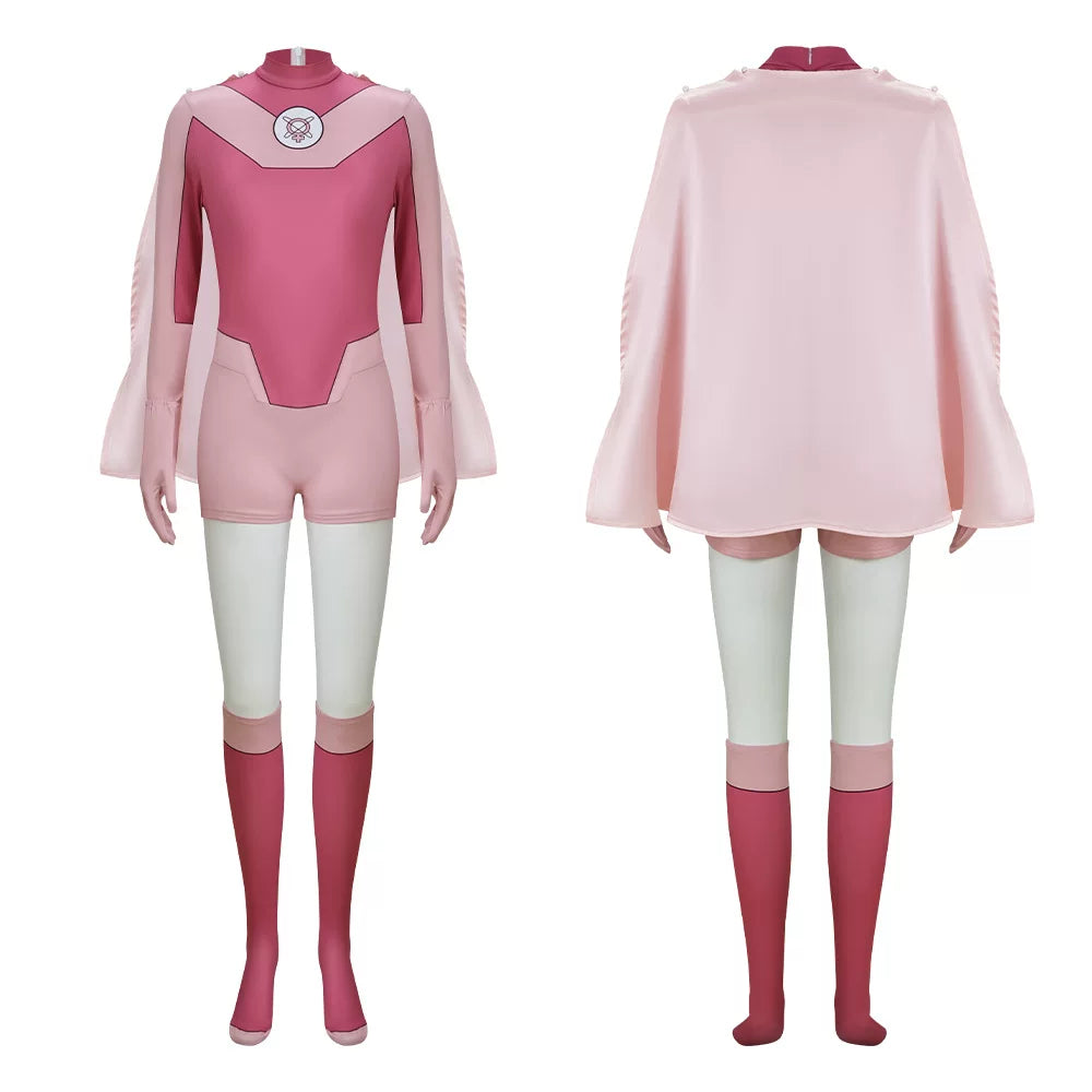 Shadora Samantha Eve Invincible cosplay with matching wig, featuring detailed costume and vibrant colors, perfect for cosplay enthusiasts.