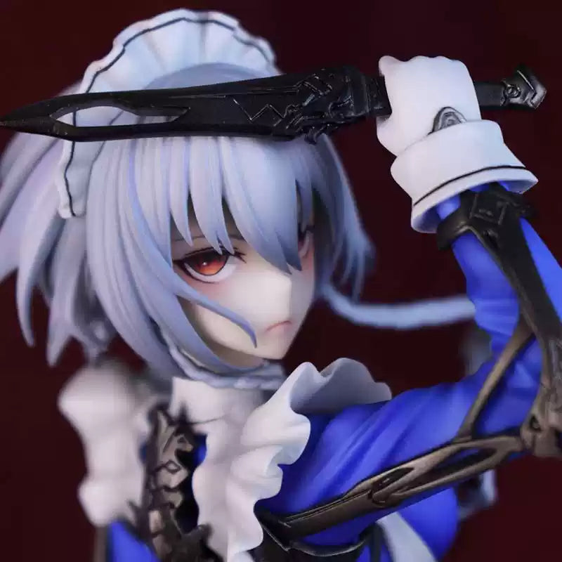 Sakuya Izayoi figure from Touhou by Shadora, detailed anime-style collectible doll with white and blue outfit and silver hair.