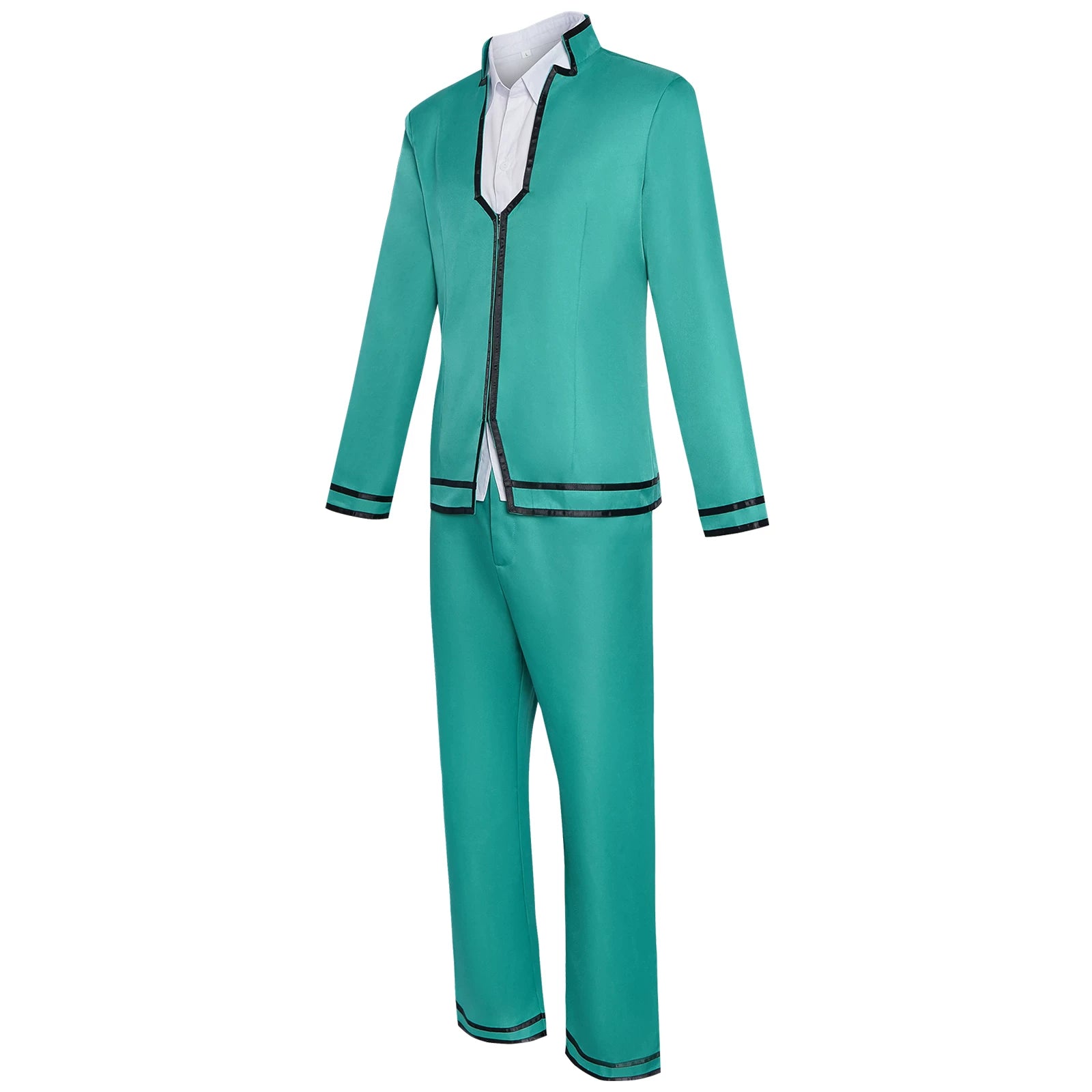 Shadora Saiki K. cosplay school uniform with wig, featuring a striped blazer and accessories, perfect for anime costume enthusiasts.