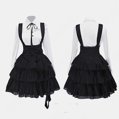 Eprolo black long-sleeve Lolita dress with a fitted silhouette and elegant design, displayed on a model.