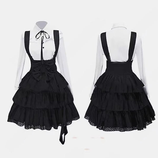 Eprolo black long-sleeve Lolita dress with a fitted silhouette and elegant design, displayed on a model.