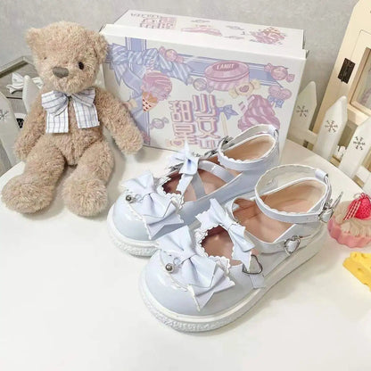 Kawaii Lolita Mary Jane shoes with bow detail and round toe, featuring a strap buckle, by eprolo