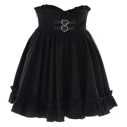 Eprolo Jirai Kei Fiyonklu off-shoulder blouse with black skirt set, featuring stylish design and modern fashion details.