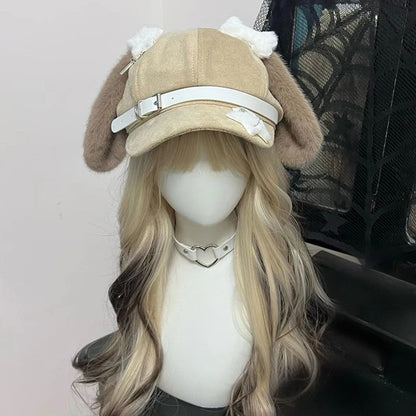 Eprolo Tavşan Kulaklı Lolita şapka with plush bunny ears, pink and white design, ideal for cute, playful fashion styles.