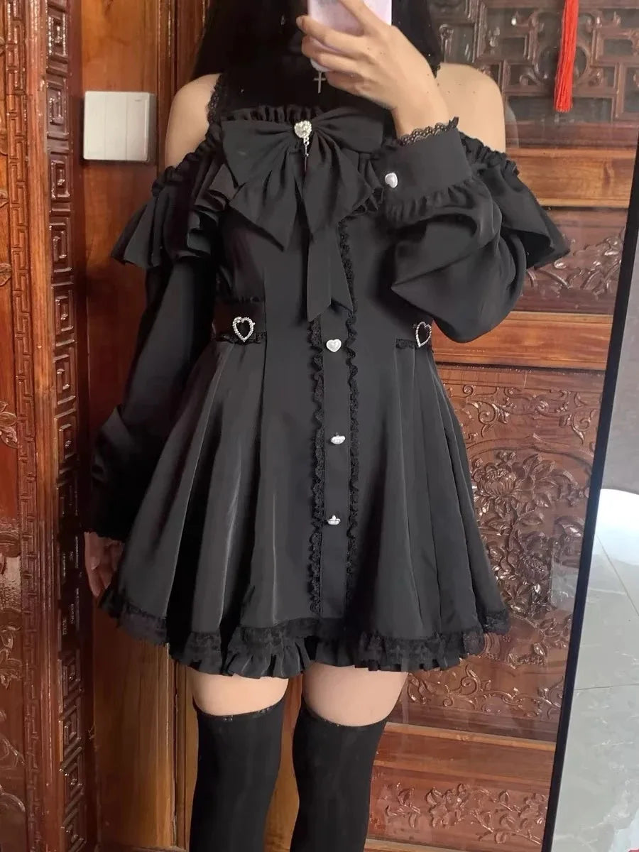 Eprolo low shoulder long sleeve dress and shorts two-piece set, stylish and comfortable outfit for casual wear.