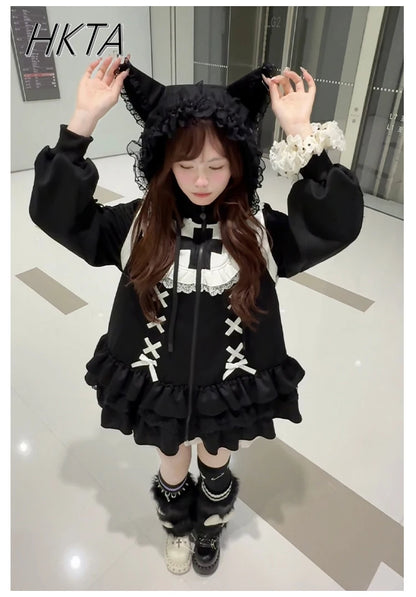 Y2K Gotik Kapüşonlu sweatshirt by eprolo, long-sleeve Lolita hoodie jacket with gothic design and adjustable hood.
