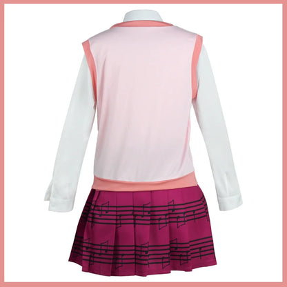 Kaede Akamatsu cosplay with wig from Danganronpa, featuring her signature brown hair and school uniform styled costume.
