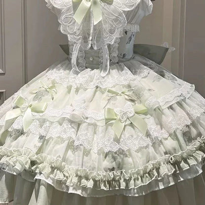 Eprolo Zarif Mini Lolita Dress featuring a feminine, frilly design with lace details and a soft pastel color.