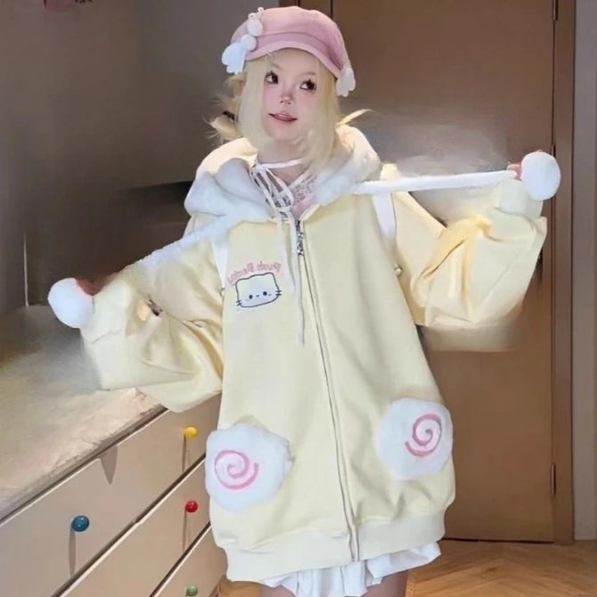 Kawaii oversized hoodie sweatshirt from eprolo with a soft fabric, featuring a colorful, playful design and a cozy hood.
