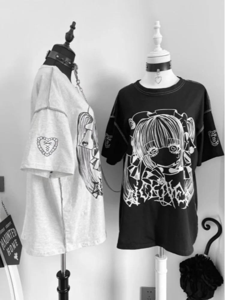 Anime Baskılı Oversize Unisex T-shirt by eprolo featuring colorful anime character print on soft fabric.