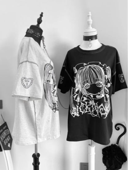 Anime Baskılı Oversize Unisex T-shirt by eprolo featuring colorful anime character print on soft fabric.