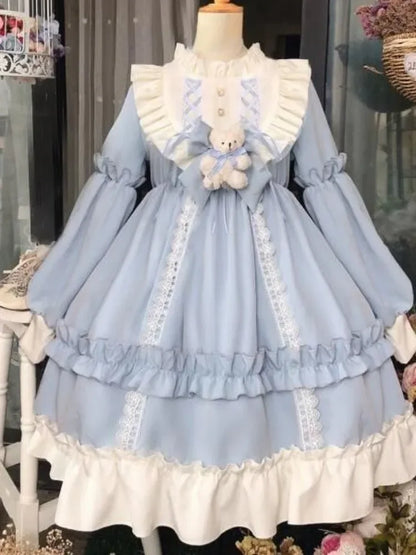 Patchwork frilly kawaii dress by eprolo featuring colorful patchwork fabric and ruffled details, perfect for cute, casual style.