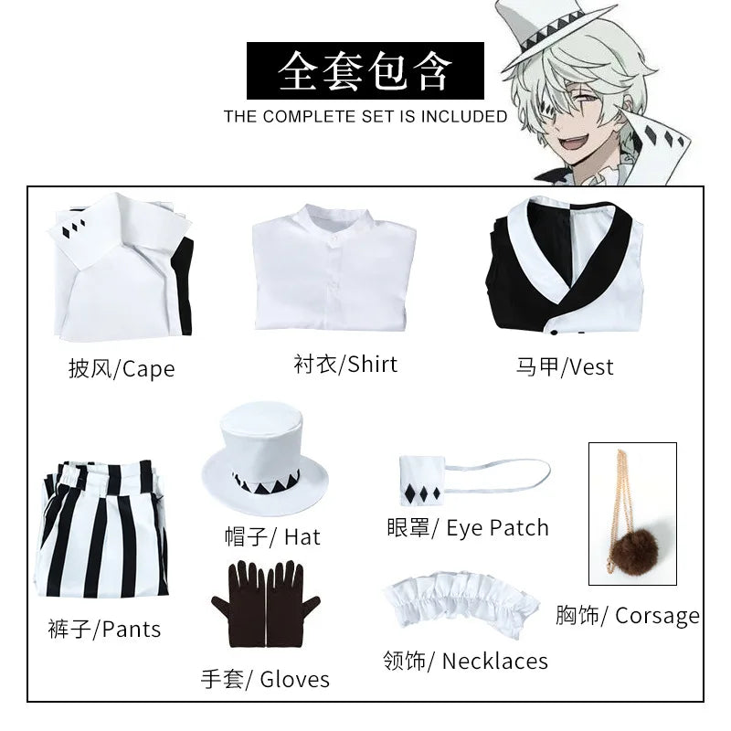 Nikolai Gogol cosplay with wig from Bungo Stray Dogs, featuring detailed costume and styled hair for authentic character look.
