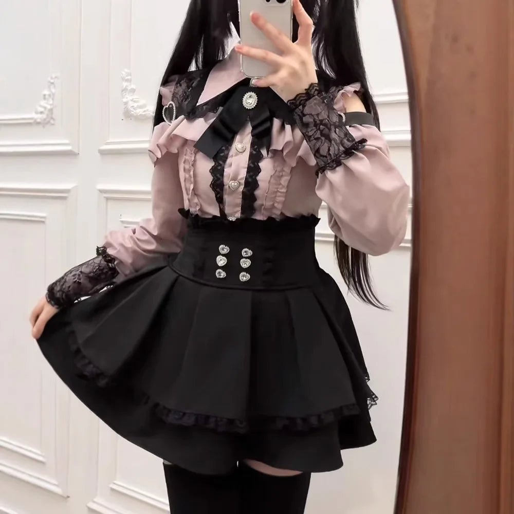 Eprolo Jirai Kei Lolita Kawaii shirt and skirt set featuring colorful, cute Japanese-inspired fashion with playful patterns.