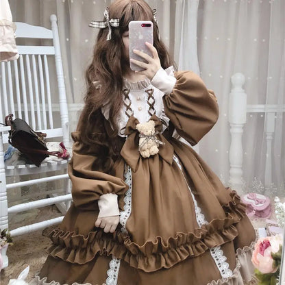 Kawaii patchwork ruffled dress by eprolo featuring colorful fabric patterns and playful design, perfect for cute, casual wear.