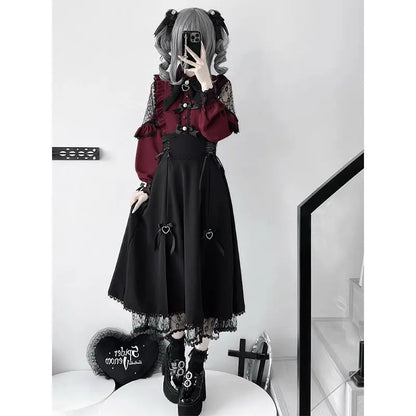 Elegant Jirai Kei Lolita long dress with lace details, featuring intricate embroidery and a flowing silhouette, by eprolo.