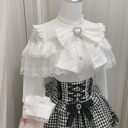 Shadora Jirai Kei Kawaii Dantel Lolita blouse featuring delicate lace details and a soft pastel color, stylish and cute fashion top.