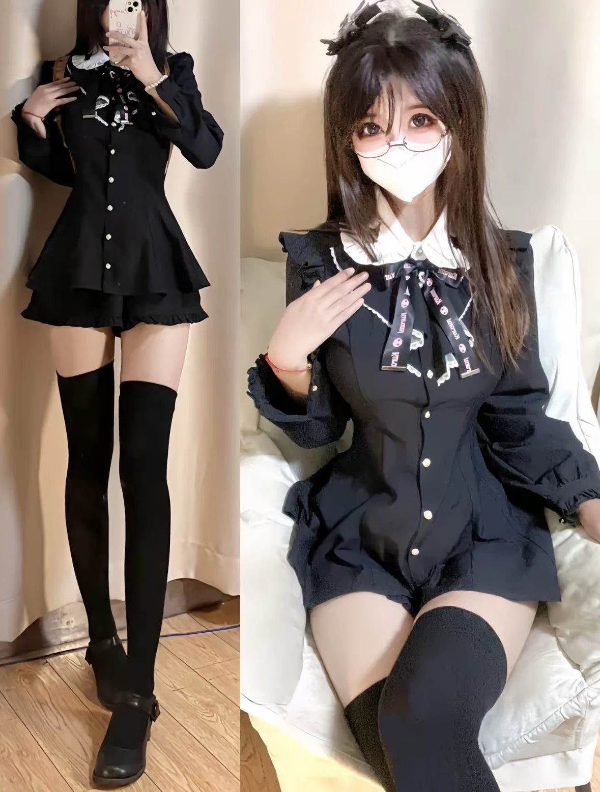 Kawaii Siyah Mini Elbise Seti by eprolo featuring a cute black mini dress with playful design and stylish fit.
