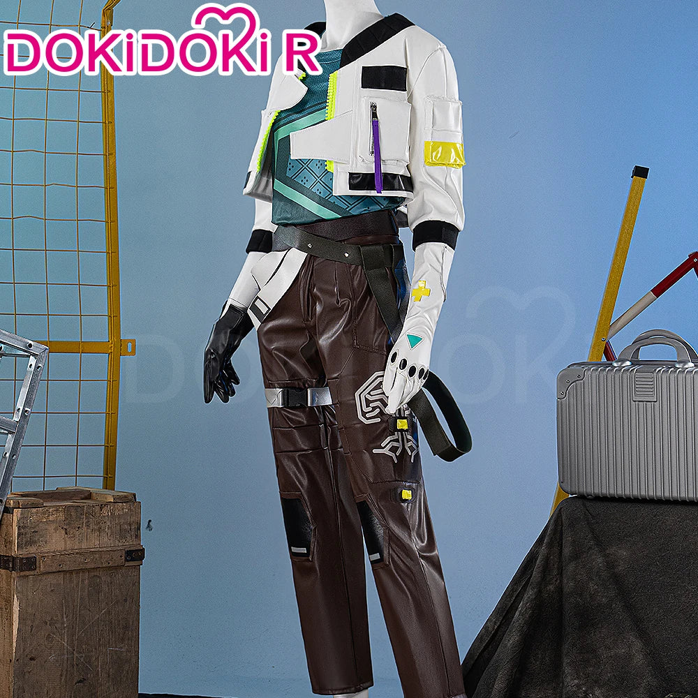 Deadlock cosplay costume with Peruk from VALORANT by Shadora, featuring detailed armor and a styled blue wig.